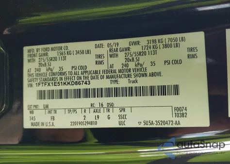 2019 Ford F-150 Xlt из США, поврежденный, VIN 1FTFX1E51KKD86743